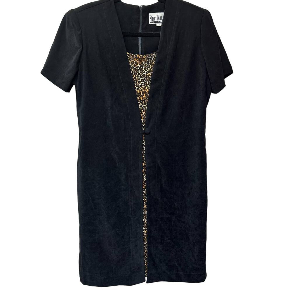 Vintage Black Cardigan Dress Leopard Print Mob Wife by Sheri Martin Size 12